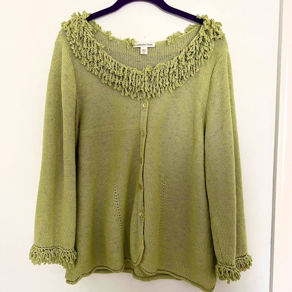 GREEN “FRINGE” CARDIGAN